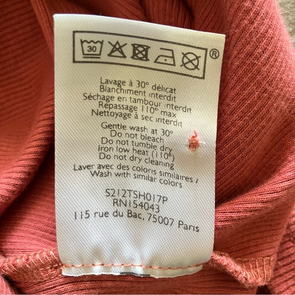 Sézane Theodora Ribbed Henley Top - Rosewood - XS - Picture 9 of 9